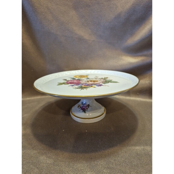 Limoges White with Raised Floral Design Gold Trim Footed Cake Plate/Cake Stand - Picture 2 of 16